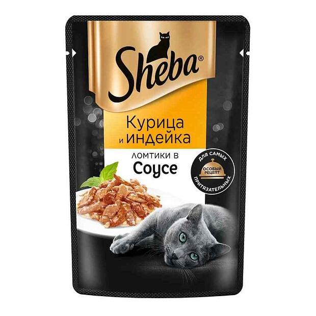 Корм для взрослых кошек SHEBA с курицей и индейкой, Ломтики в соусе (75г) 620x620 в Материке