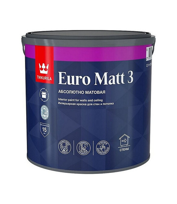 Краска Tikkurila EURO MATT 3 A матовая, 2,7л 586x674 Краска Tikkurila EURO MATT 3 A матовая, 2,7л 586x674 в Материке