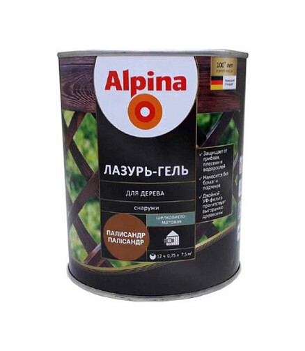 Лазурь-гель Alpina алкидый для дерева шелк.-матовый палисандр, 0,75л 438x503 в Материке