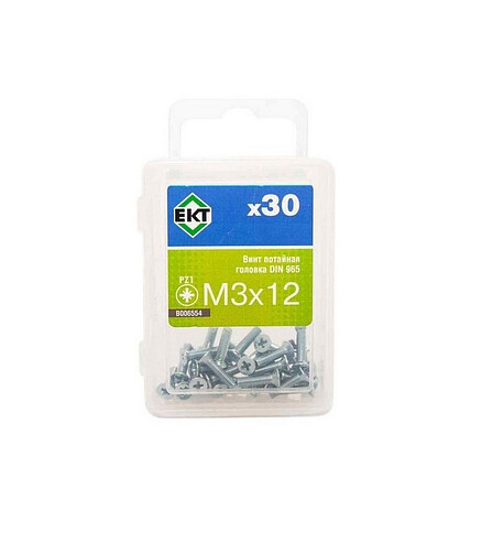 Винт 3х12 пот. гол. POZI, цинк, прочн. 5.8 DIN 965 (1уп=30шт) B006554_BOX 438x503 в Материке