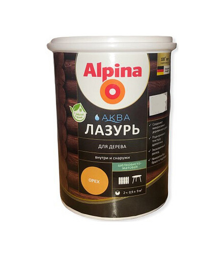 Лазурь Alpina АКВА для дерева Орех, 0,9л 438x503 в Материке