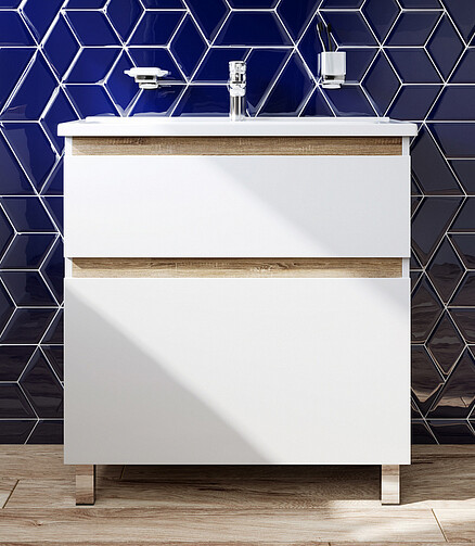 Тумба X-JOY M85AFSX1002WG 100см напольная белый глянец/светлое дерево 438x503 в Материке - Вариант 2