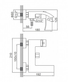 Смеситель L73217 (для ванны, короткий излив) каскадный, нерж.сталь