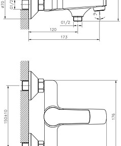 Смеситель DECOROOM DR22036 (для ванны, короткий излив), ЛАТУНЬ