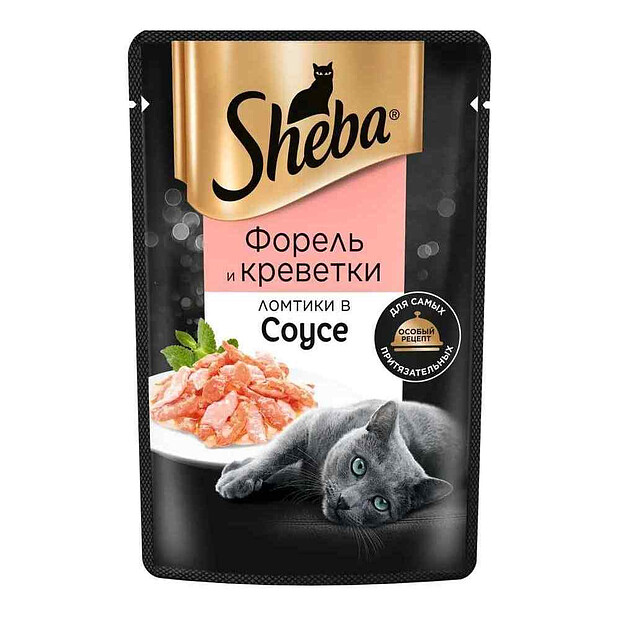 Корм для взрослых кошек SHEBA с форелью и креветками, Ломтики в соусе (75г) 620x620 в Материке