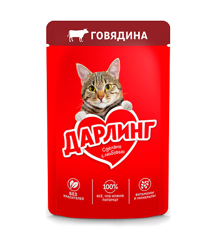 Корм для кошек ДАРЛИНГ говядина, подлива (75г) 438x503 в Материке