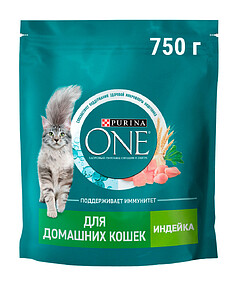 Корм для домашних кошек PURINA ONE индейка, цельные злаки (750г)