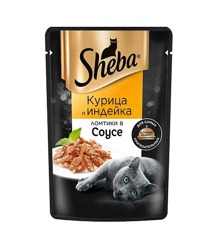 Корм для кошек SHEBA курица, индейка, ломтики в соусе (75г) 438x503 в Материке