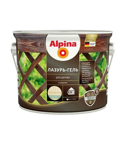 Лазурь-гель Alpina алкидый для дерева шелк.-матовый бесцветный, 2,5л/2,2кг 438x503 в Материке