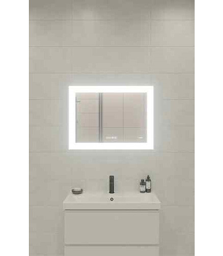Зеркало LED 060 DESIGN PRO 800х600мм: LED-подсветка, антизапотевание, часы 438x503 в Материке - Вариант 2