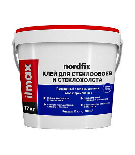 Клей ILMAX ready nordfix для стеклообоев, 17кг 438x503 в Материке