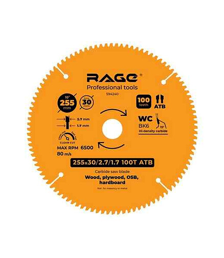 Диск пильный RAGE 255мм 100зуб. 438x503 в Материке