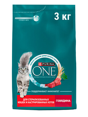 Корм для кошек Purina ONE для стерилизованных, говядина (3кг) 238x286 в Материке