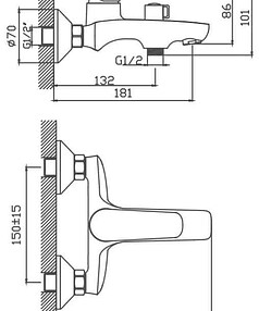 Смеситель CRON CN60523 (для ванны, короткий излив) с душ.комплектом, ЦИНК