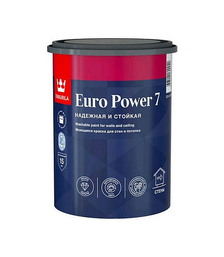 Краска Tikkurila EURO POWER 7 стойкая к мытью A мат, 0,9л 438x503 в Материке