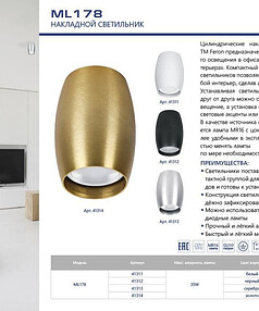 Светильник настенно-потолочный накладной ML178 зол.