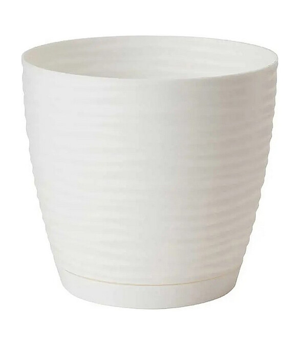 Горшок SAHARA Petit Round с поддоном (10,7x10см) пластик белый 3000-011 586x674 в Материке