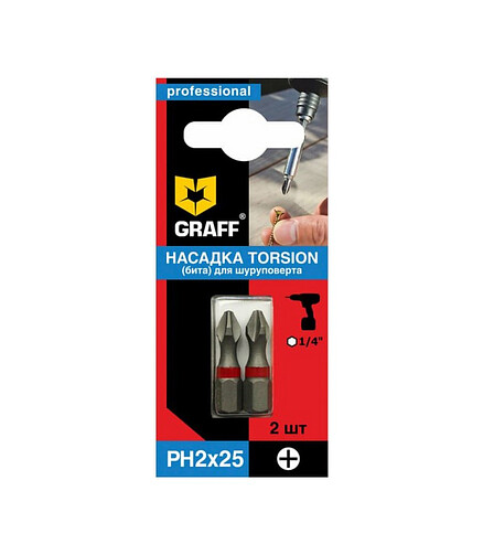 Бита ударная GRAFF PH2 25мм 2шт/уп. 438x503 в Материке