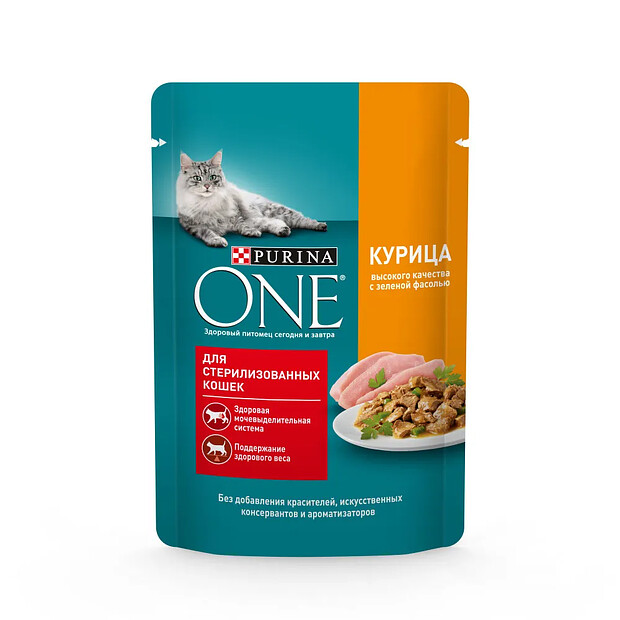 Корм для кошек Purina ONE для стерилизованных, курица и фасоль (75г) 620x620 в Материке