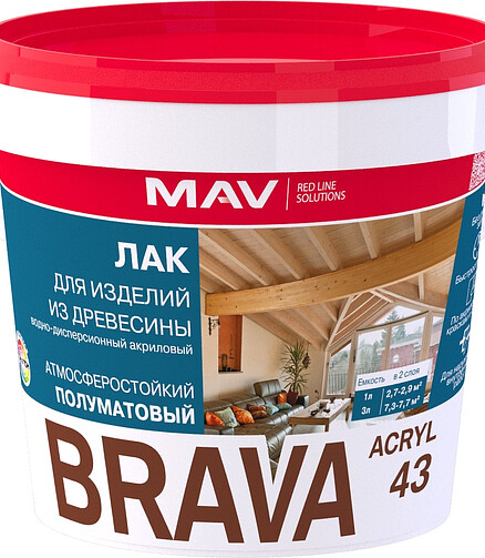 Лак BRAVA ВД-АК-1043 защитно-декор.полуматовый, 1кг 438x503 в Материке