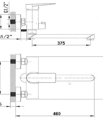 Смеситель W22214 (для ванны, длинный излив), ЦИНК 438x503 в Материке - Вариант 2