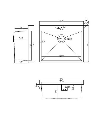 Мойка врезная ECO AR 600х500мм SATIN нерж.сталь с сифоном 438x503 в Материке - Вариант 2