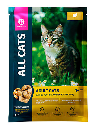 Корм для кошек ALL CATS Adult тефтельки с курицей в соусе (85г) 238x286 в Материке