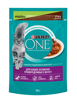 Корм для кошек Purina ONE для привередливых, индейка, утка, морковь (75г) 238x286 в Материке