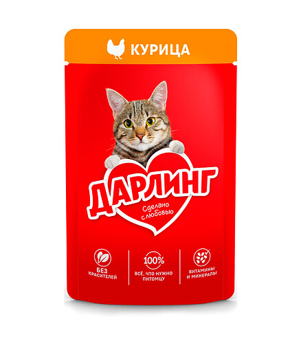 Корм для кошек ДАРЛИНГ курица, подлива (75г) 438x503 в Материке