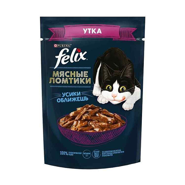 Корм для взрослых кошек FELIX Мясные ломтики, с уткой в соусе (75г) 620x620 в Материке