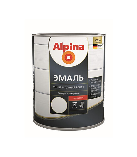 Эмаль Alpina алкид. белая глянцевая, 2,5л/ 2,78кг 438x503 в Материке