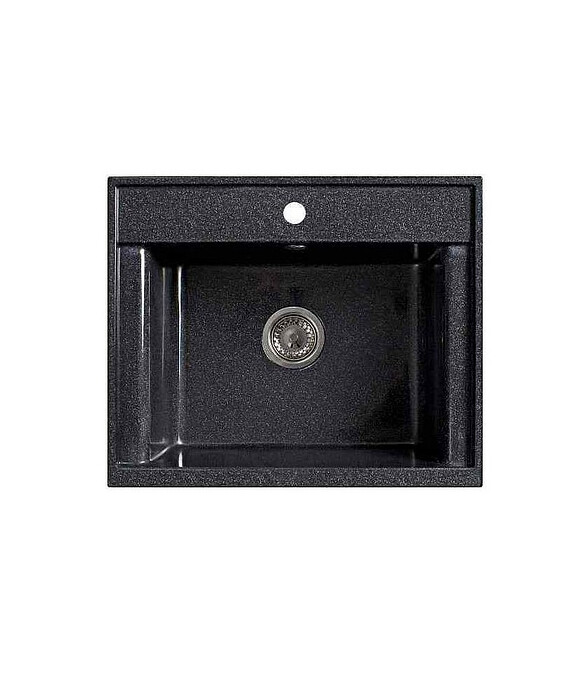 Мойка SG-REC-6050 600х500мм иск.мрамор-ЧЕРНЫЙ RS с выпуском 586x674 в Материке