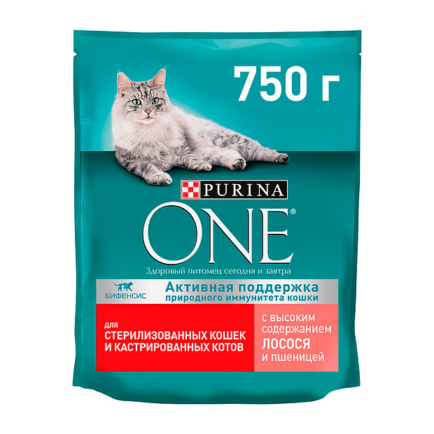 Корм для стер. кошек PURINA ONE лосось, пшеница (750г)