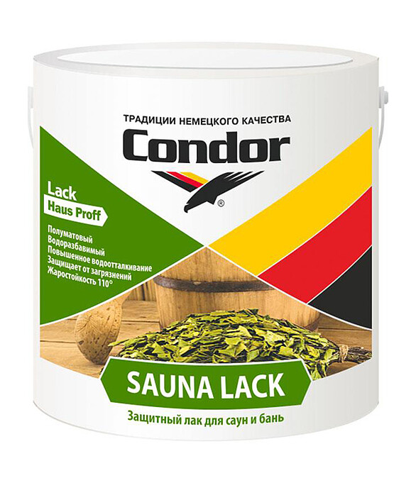 Лак Condor Sauna Lack акриловый полуматовый, 0,7кг 586x674 Лак Condor Sauna Lack акриловый полуматовый, 0,7кг 586x674 в Материке