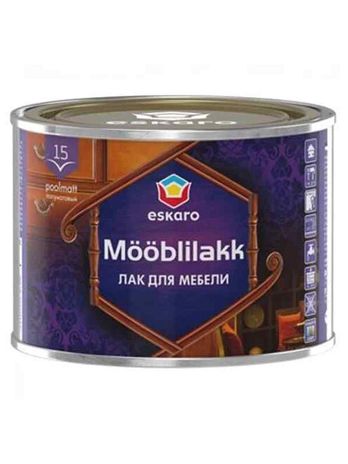 Лак Eskaro Mooblilakk 15 акриловый для мебели полуматовый 0,45л 495x660 Лак Eskaro Mooblilakk 15 акриловый для мебели полуматовый 0,45л 495x660 в Материке