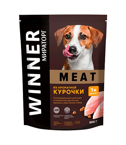 Корм для собак мелких пород МИРАТОРГ Meat курица (0,5кг) 438x503 в Материке