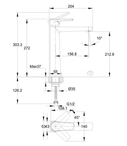 Смеситель MODUO 64095 (для умывальника) высокий 438x503 в Материке - Вариант 4