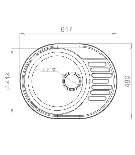 Мойка QUARZ GF-Z 58 (ЕСО-58), овал 620х480мм черный (без сифона) 438x503 в Материке - Вариант 2