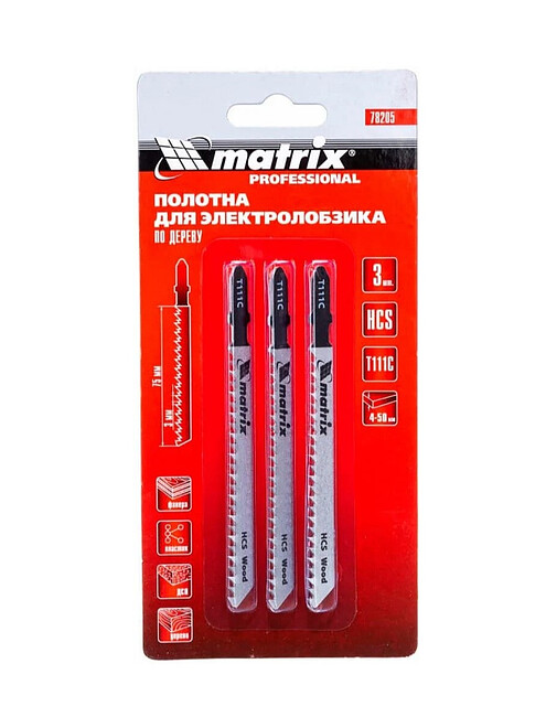 Пилка д/лобзика по дереву MATRIX T111C 3шт/уп. 495x660 Пилка д/лобзика по дереву MATRIX T111C 3шт/уп. 495x660 в Материке