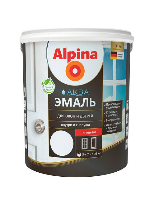 Эмаль Alpina АКВА для окон и дверей глянцевая, 2,5л 495x660 Эмаль Alpina АКВА для окон и дверей глянцевая, 2,5л 495x660 в Материке