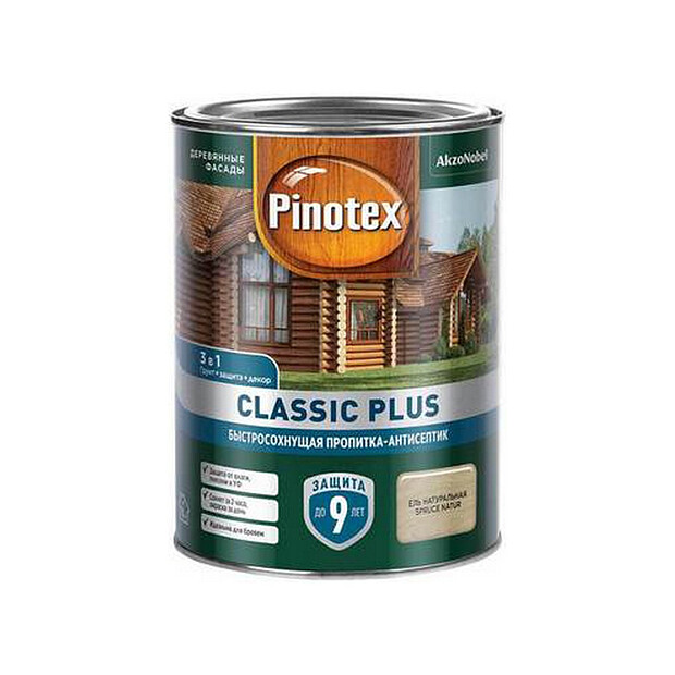 Пропитка-антисептик Pinotex Classic Plus 3 в 1 Ель натуральная, 0,9л 620x620 в Материке