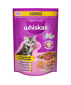 Корм для котят WHISKAS Подушечки молочные, индейка, морковь (350г)