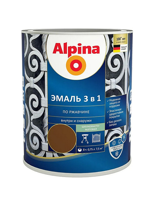 Грунт-эмаль Alpina 3в1 RAL8011 Темно-коричневый, 0,75л 495x660 Грунт-эмаль Alpina 3в1 RAL8011 Темно-коричневый, 0,75л 495x660 в Материке