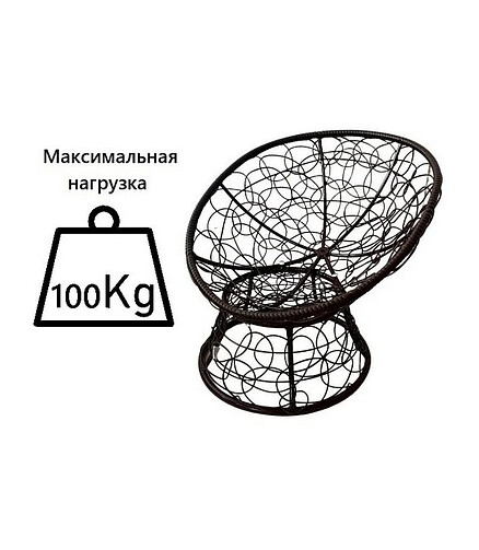 Кресло ПАПАСАН мини с ротангом коричневое, бордовая подушка 438x503 в Материке - Вариант 2