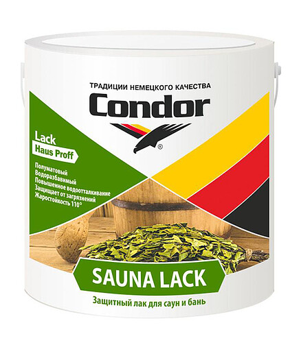Лак Condor Sauna Lack акриловый полуматовый, 0,7кг 438x503 в Материке