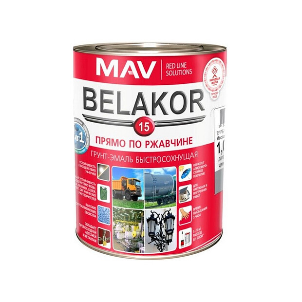 Грунт-эмаль BELAKOR 15 RAL7001 мат. светло-серая 1кг