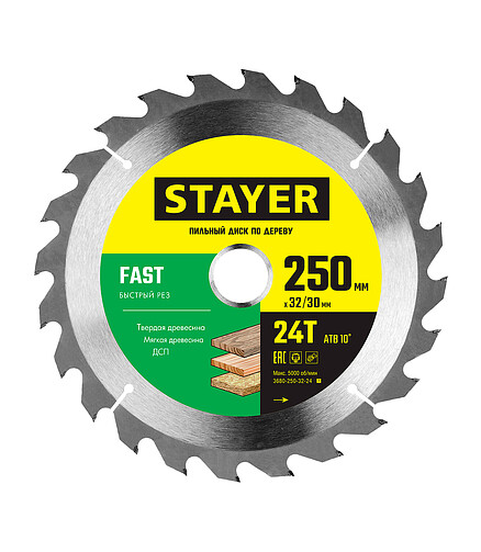 Диск пильный STAYER Fast 250мм 24зуб. 438x503 в Материке
