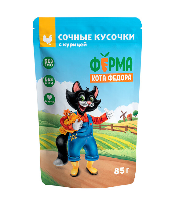 Корм для кошек Ферма кота Федора курица, кусочки (85г) 586x674 Корм для кошек Ферма кота Федора курица, кусочки (85г) 586x674 в Материке