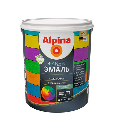 Эмаль ALPINA АКВА колеруемая шелковисто-матовая База3 2,35л 438x503 в Материке