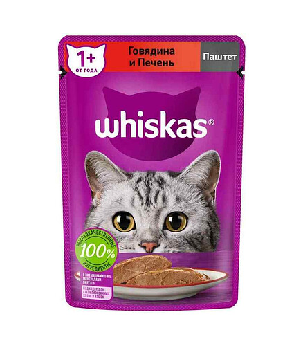 Корм для кошек WHISKAS говядина и печень, паштет (75г) 438x503 в Материке